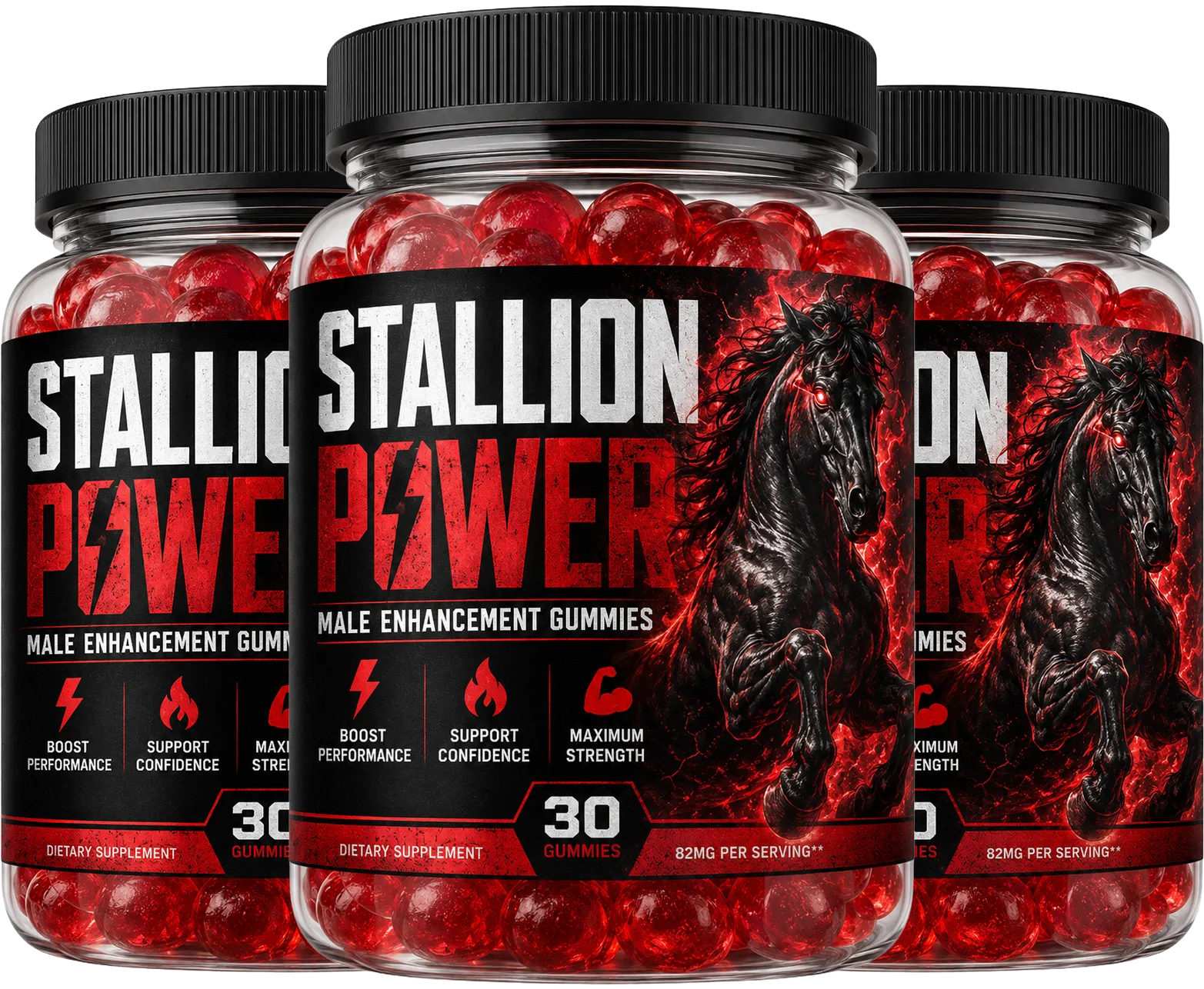 Stallion Power Gummies bottle showcasing the official male enhancement supplement package and advanced formula.